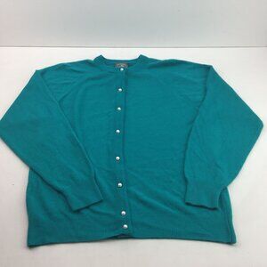 Luxelon Designers Original Womens Jade Green Sweater Pearl Buttons Size Medium
